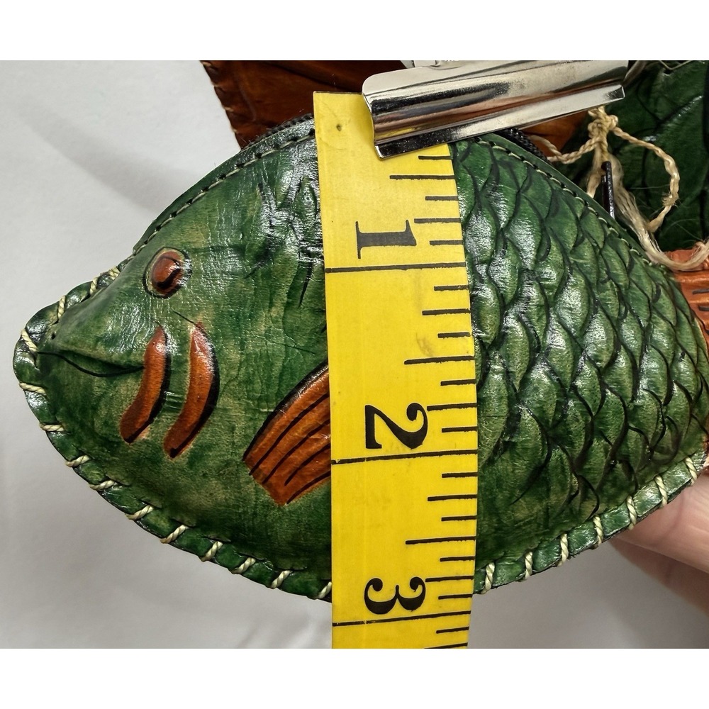 Vintage Hand Tooled Large Leather Fish Purse & Matching Coin Mexican Folk Art - Picture 16 of 16